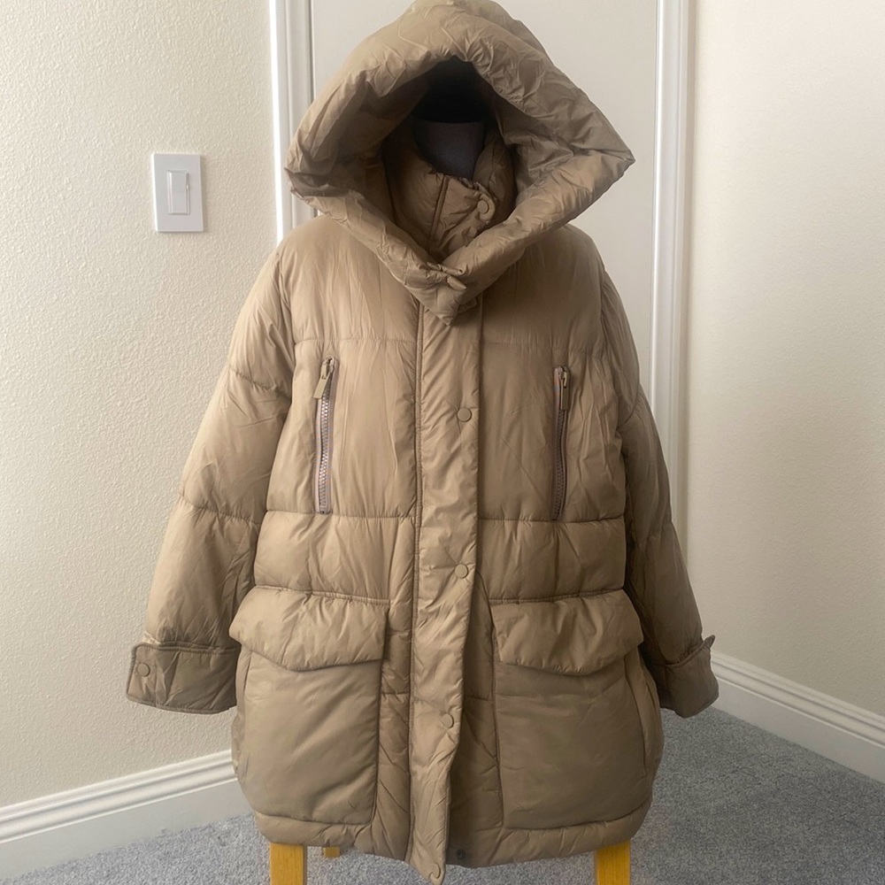 Zara taupe cloud parka jacket m 28